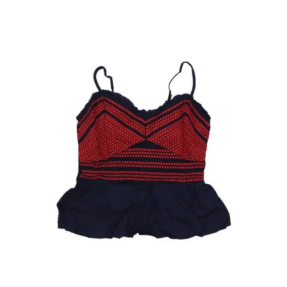 Old Navy Top Womens Medium Smocked Peplum Tank Sleeveless Embroidered Boho - Picture 1 of 11